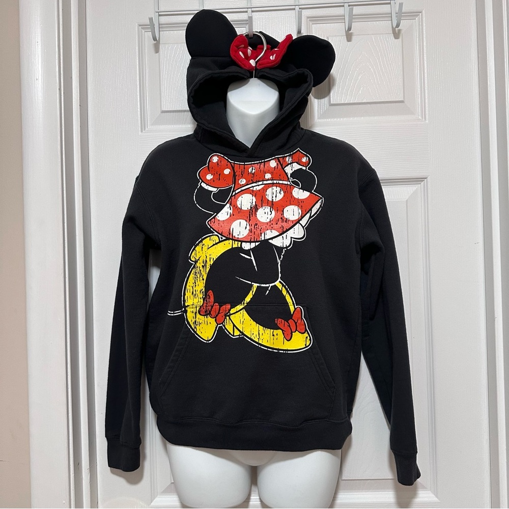 Disney Sweater Girls XL Black Minnie Mouse Ears Hoodie Sweatshirt Kids Fleece